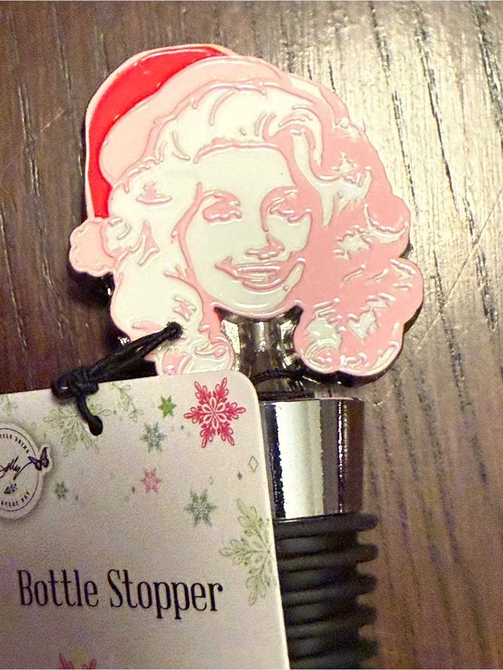 DOLLY Parton Pink Face Bottle Stopper Christmas Santa Hat Holiday Wine Saver
